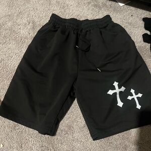Men's Black Athletic Shorts with Cross Design
